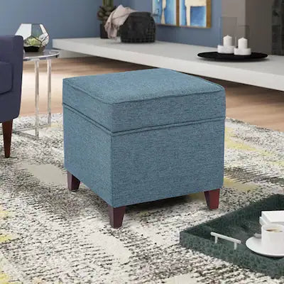 Kwadratowy puf z miejscem do przechowywania, 17‑calowy podnóżek – niebieski, lniany (Blue-Linen)
