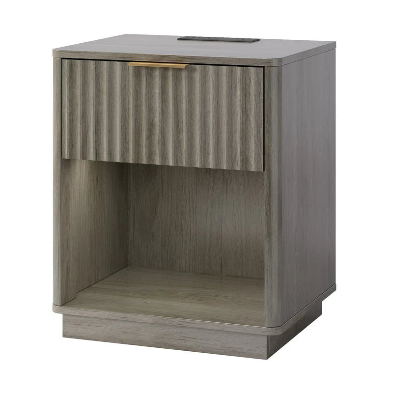 Szafka nocna z 1 szufladą i dolną półką, z płyty P2 MDF, 19 cali (ok. 48 cm), z oświetleniem USB RGB w kratkę