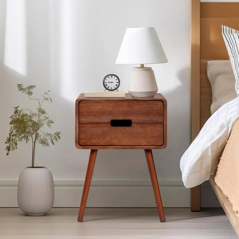 Nocne szafki z litego drewna w stylu mid-century do sypialni